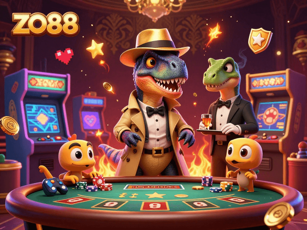 Join the thrilling action at zo88 casino featuring a clever velociraptor card counter blending in.