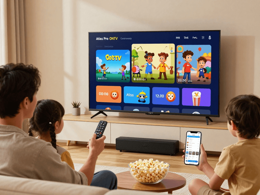 Installation d'Atlas Pro sur Smart TV pour une expérience de divertissement familiale.