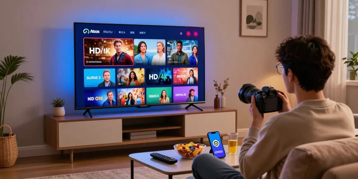 Profitez d'Atlas pro ontv avec une expérience IPTV de haute qualité dans un salon cosy.