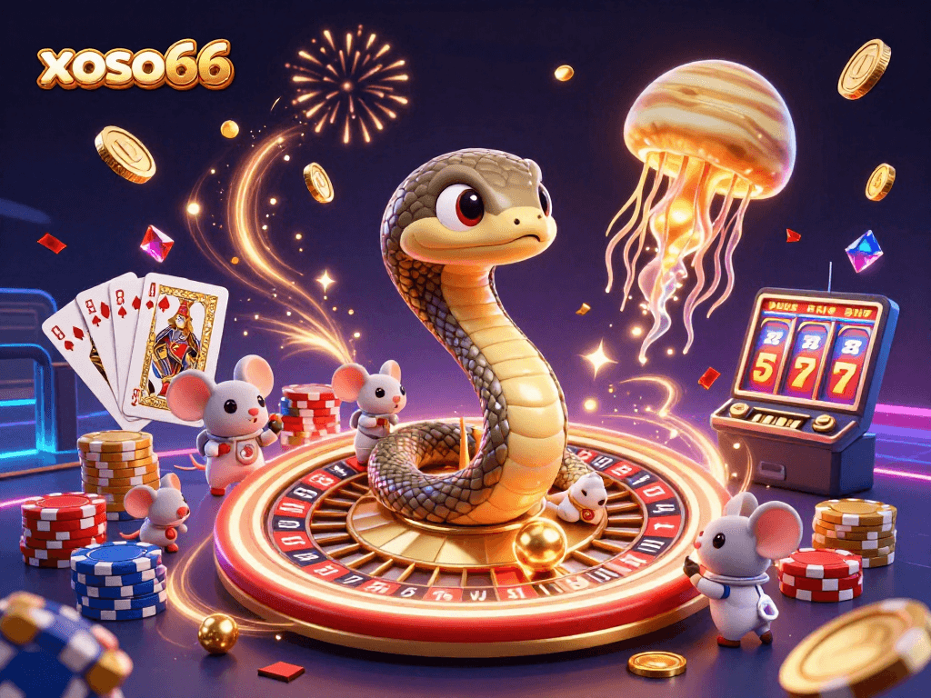Experience thrilling gameplay at xoso66 with dynamic 3D casino elements illustrating joyful bets and winning moments.