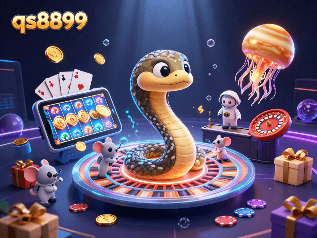 Experience the thrill of qs8899 with a vibrant, interactive casino scene filled with games and excitement.