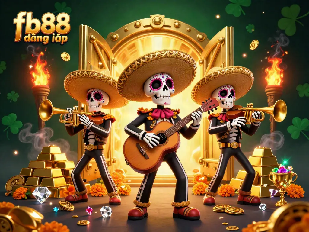 Experience fb88 đăng nhập with a vibrant celebration of winnings and treasures in a lively casino scene.