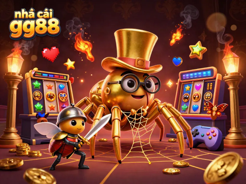 Engage with exciting slots at nhà cái gg88, featuring a cartoon scene of characters in a casino setting.
