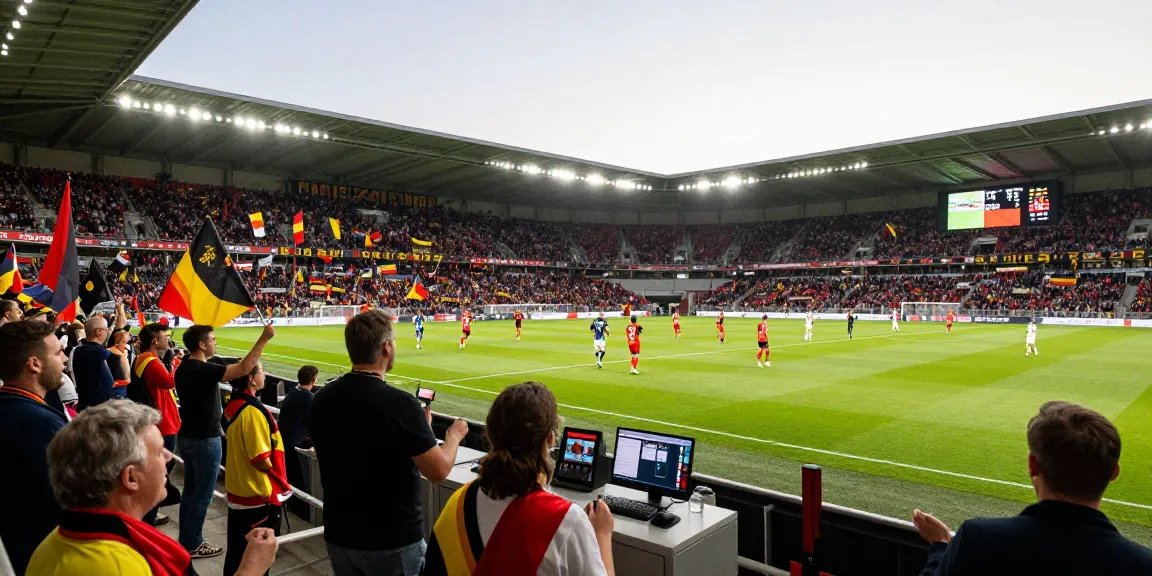 Des fans passionnés applaudissent lors d'un match du championnat de Belgique, créant une ambiance électrisante au stade.