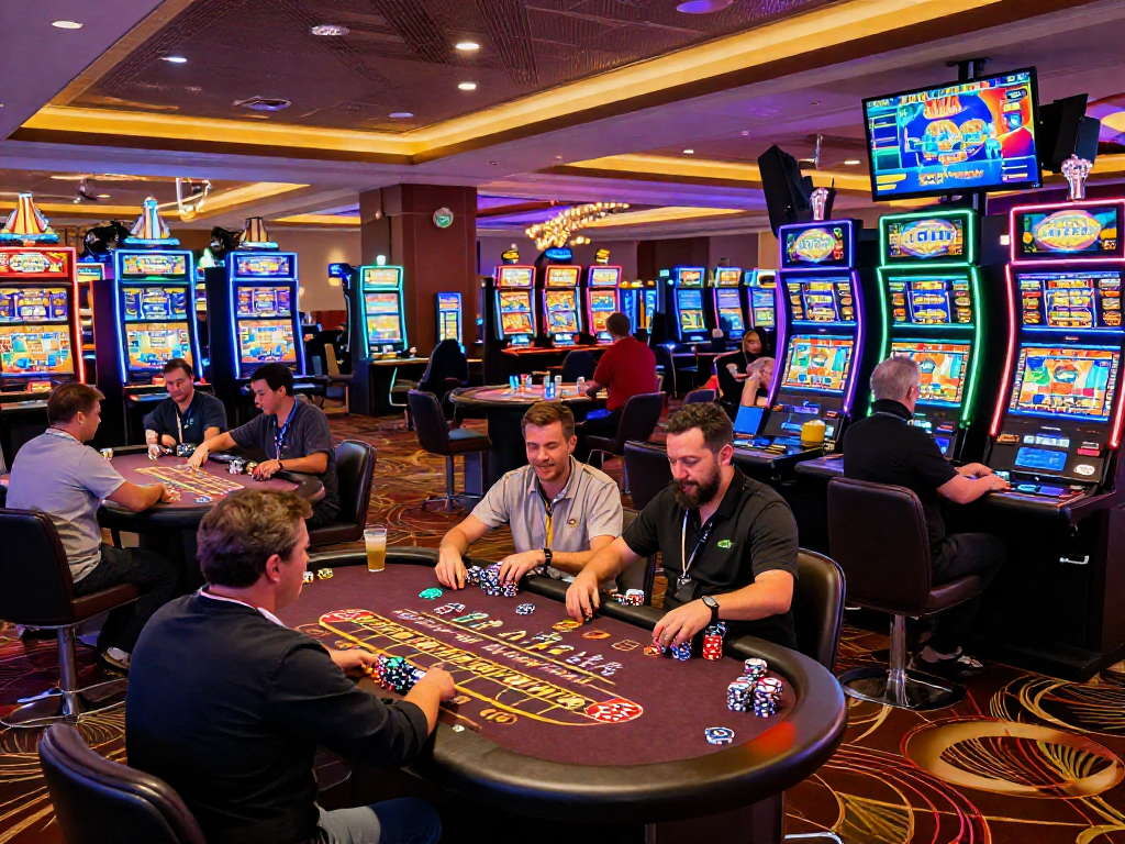 Joueurs dans un casino en ligne, s'amusant avec les machines à sous et les jeux de table.