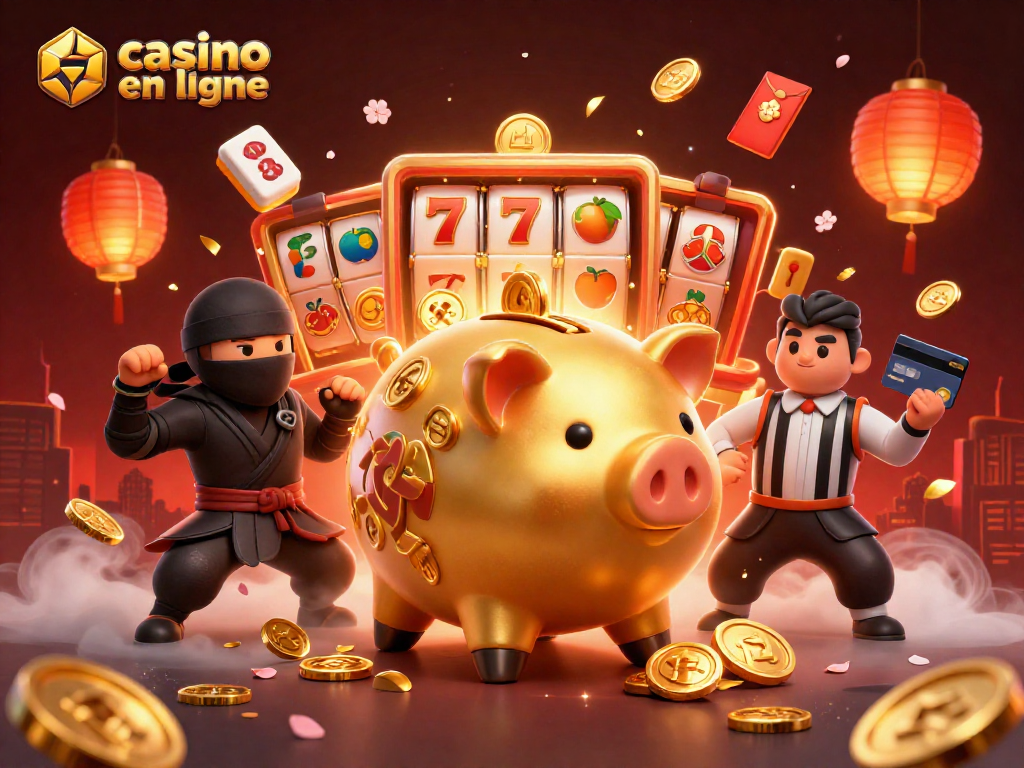 Le casino en ligne en pleine action avec un sumo bancaire, un ninja et un samouraï.