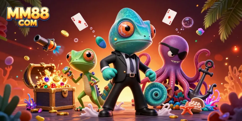Engage in exciting gameplay at MM88 COM with vibrant 3D characters and an immersive casino environment.