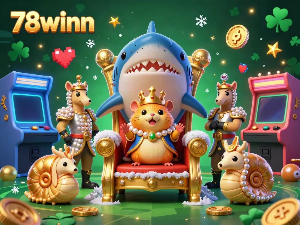 Engage in thrilling adventures at 78winn with our vibrant casino-themed illustration showcasing a golden hamster king.