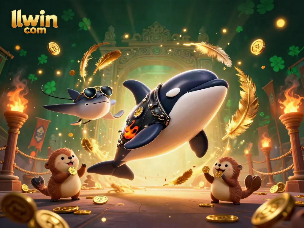Experience thrilling gaming adventures at llwin com with a dynamic scene featuring an orca, stingray, and otters sharing golden coins.