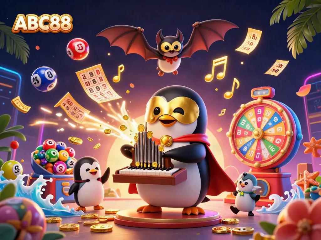Engage with exciting bets at ABC88 in a vibrant casino-themed scene with lively game elements.