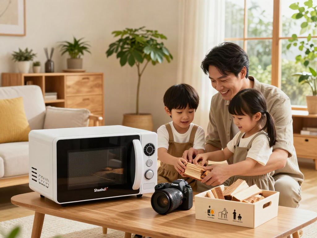 Utilisation sécurisée du traitement de bois Shashel® dans un salon chaleureux, famille impliquée.