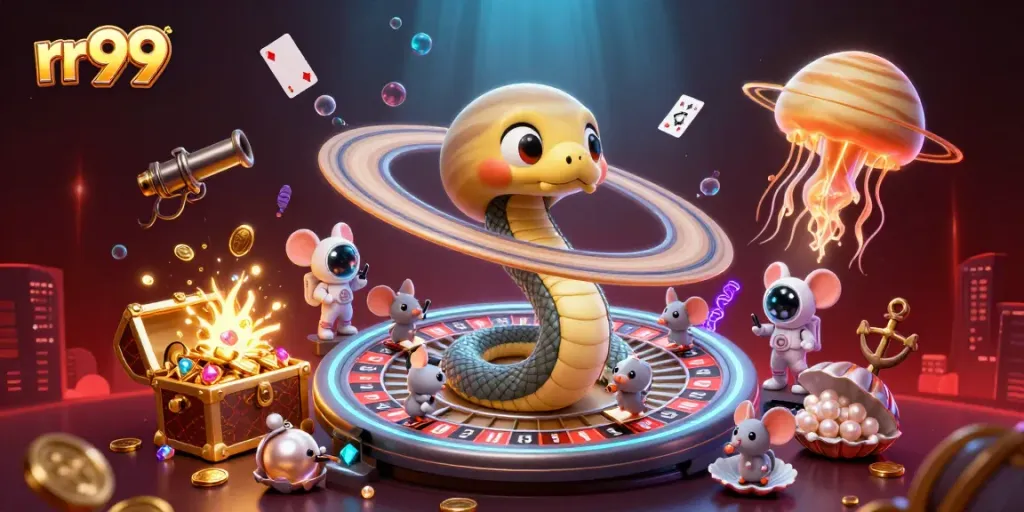 Experience thrilling gameplay at rr99 with a vibrant cosmic casino scene featuring characters and exciting elements.