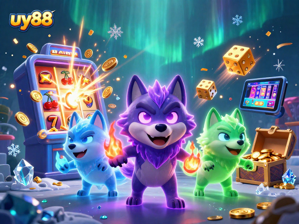 Experience excitement at uy88 with a dynamic 3D scene featuring winning casino elements.