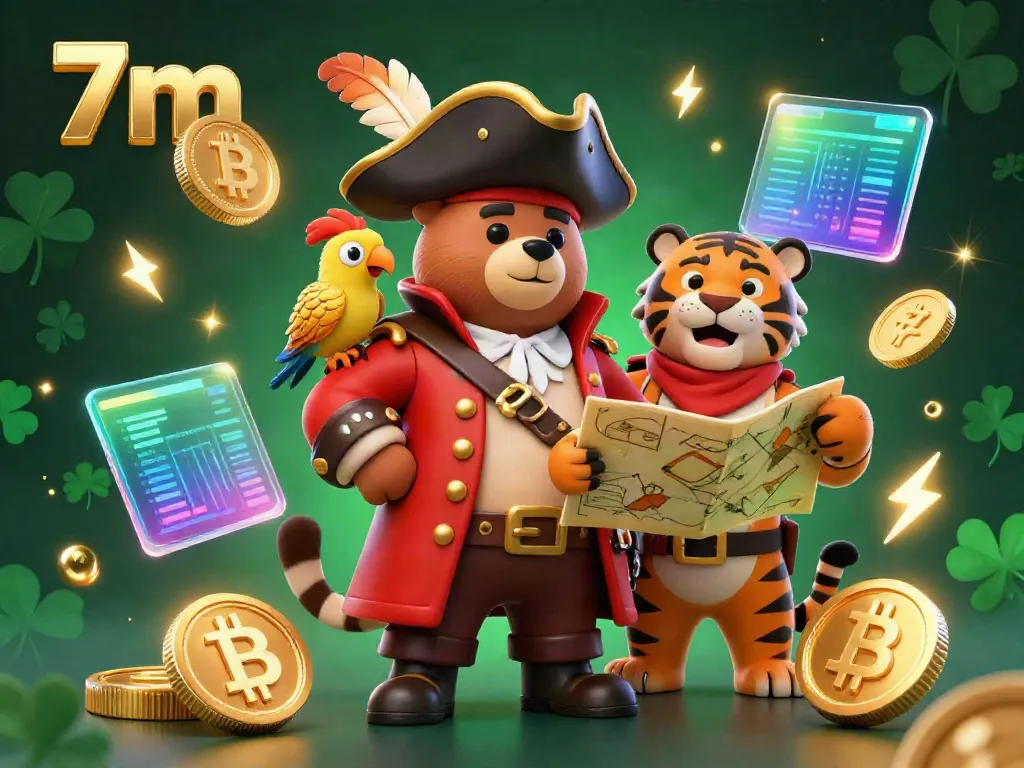 Engage with 7m's dynamic gambling scene featuring cartoon characters and cryptocurrency elements.