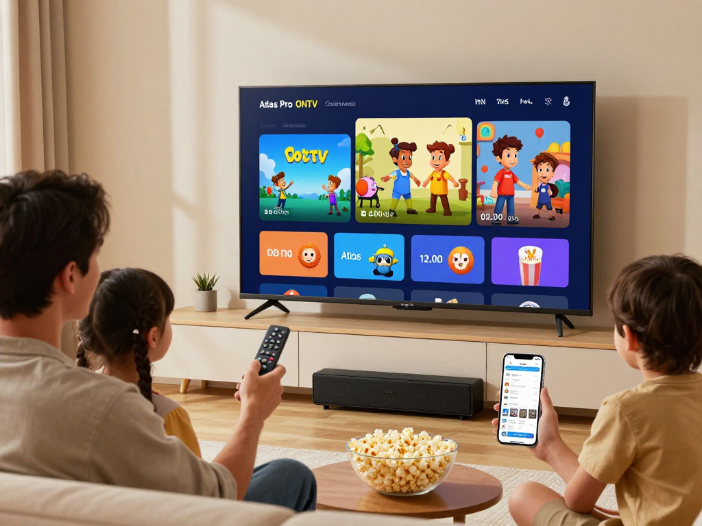 Installation d'Atlas Pro sur Smart TV pour une expérience de divertissement familiale.