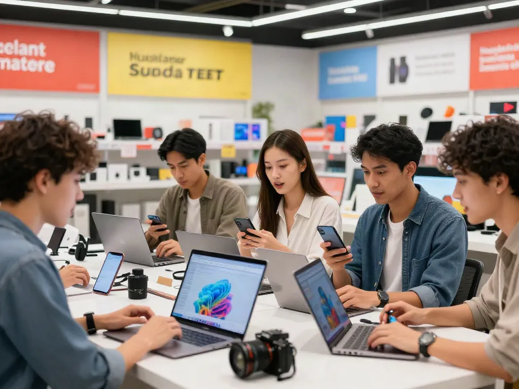 Les clients explorant sanumstore, comparant des accessoires et des offres dans une boutique en ligne dynamique.