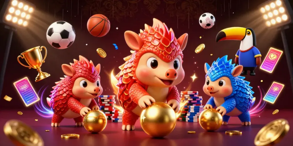 Experience the excitement of Luck8 with rival pangolins playing in a casino-themed dynamic scene.