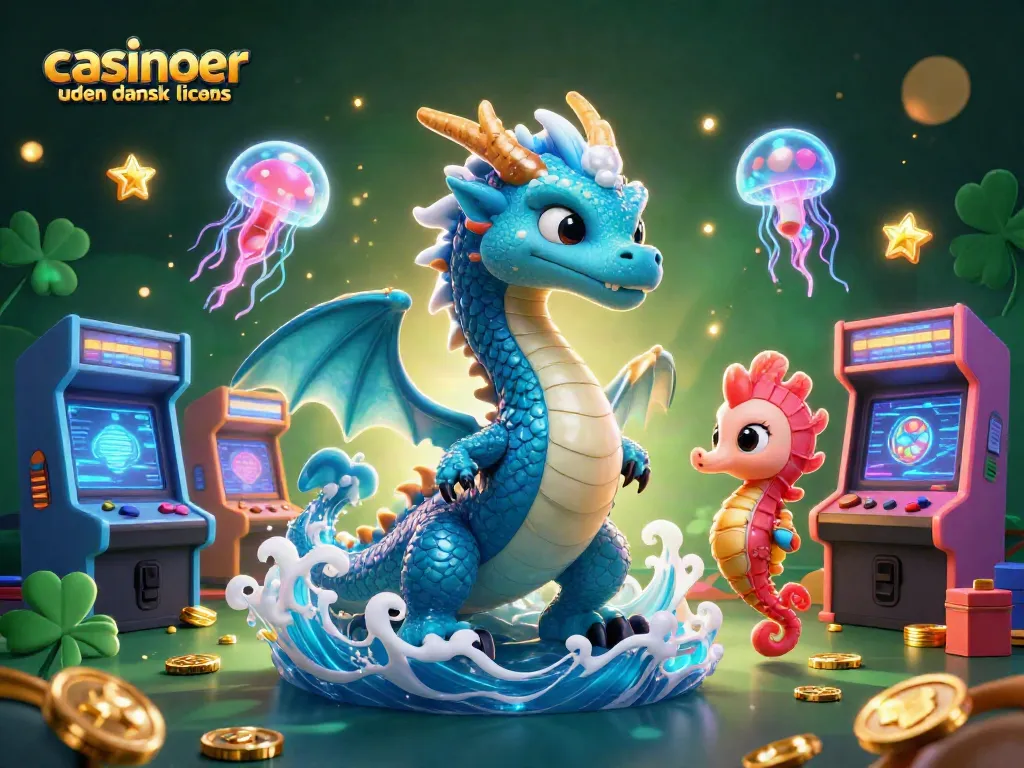 Engage with casinoer uden dansk licens through a vibrant 3D fantasy scene filled with gaming excitement.