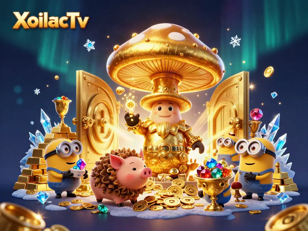 XoilacTv showcases a vibrant 3D casino-themed illustration featuring a wizard and treasure, bringing excitement to gaming.