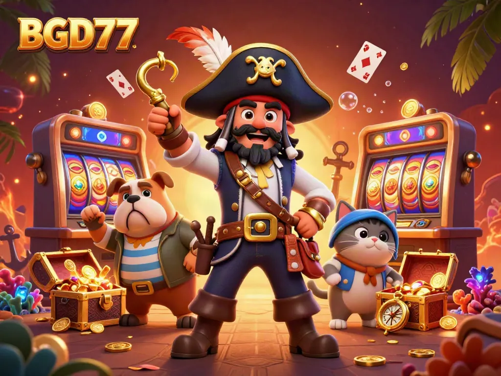Experience BGD77's vibrant casino world with engaging characters surrounded by dynamic gambling elements.
