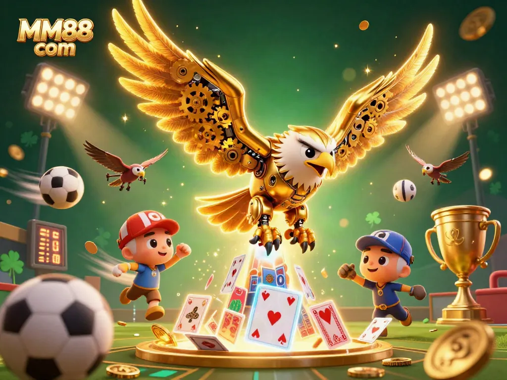 Experience dynamic gameplay with MM88 com featuring a golden eagle amidst gaming elements.