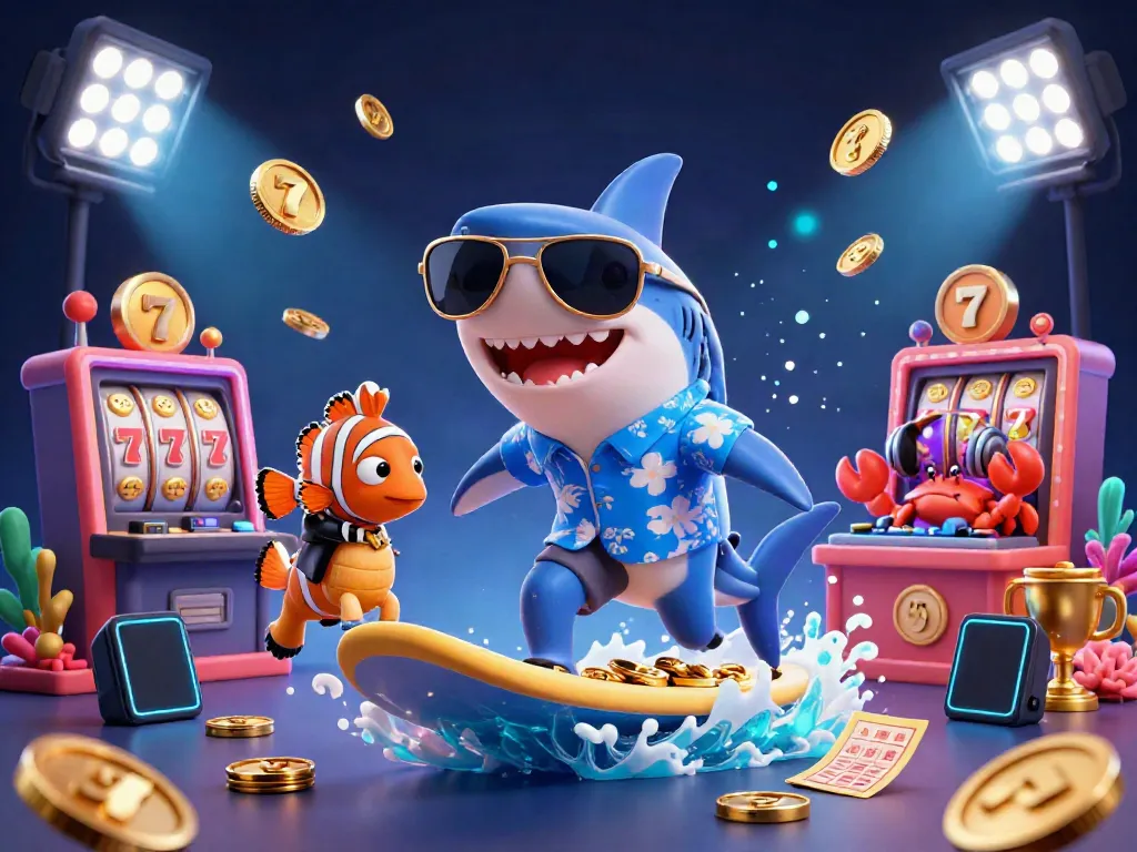 Join the excitement with xx88's vibrant casino scene featuring a shark, clownfish, and DJ crab in action.