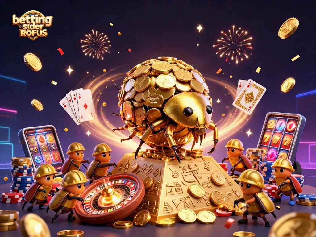 Engage with betting sider uden ROFUS through lively casino elements and cartoon beetles in action.