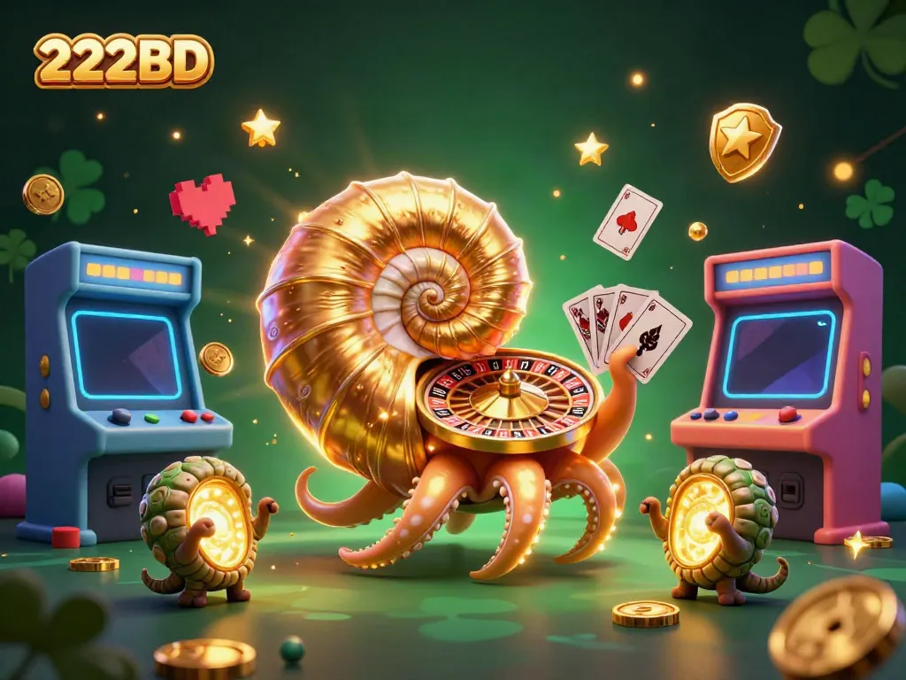 Spin the roulette with the 222BD nautilus, vibrant colors and golden sparkles in a casino setting.