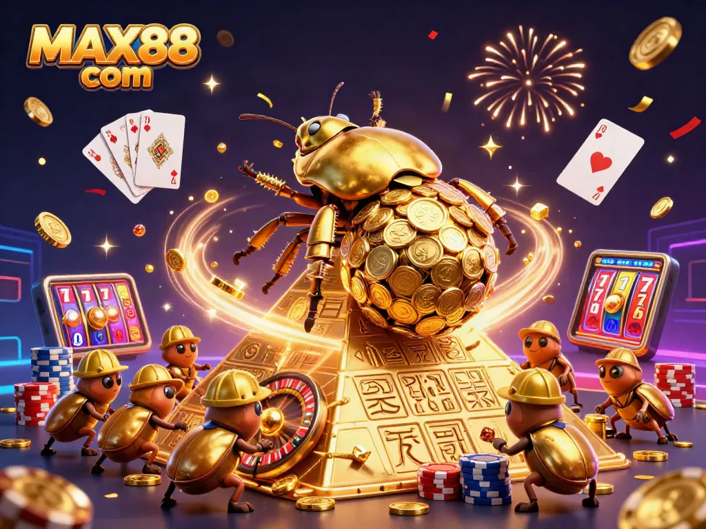 Experience the thrill at MAX88 com with golden coins cascading and vibrant casino elements in action.